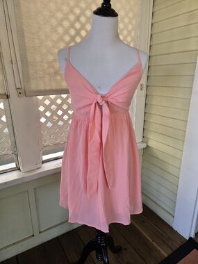 Pink Tie-Front Spaghetti Strap Dress